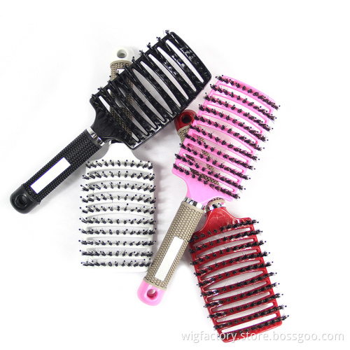Anti-static Heat-resistant Curved Vent Boar Bristle detangling hair brush Massage Combs for Pro Hair Salon Barber Hair Styling